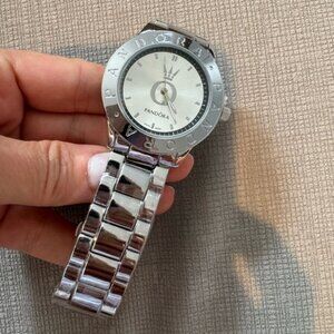 Pandora Sterling Steel Watch Women 34mm Silver Tone Swiss DateNew Battery